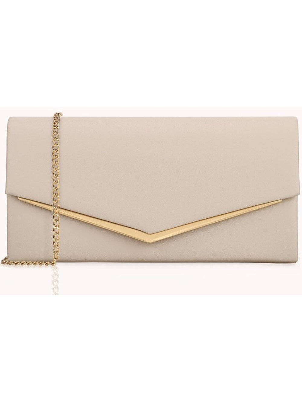 Women's Light Beige Vegan Leather Envelope Clutch Purse Elegant Evening Handbag